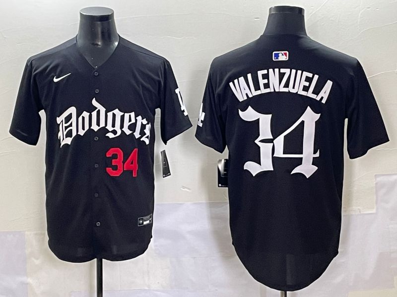 Men 2025 Los Angeles Dodgers #34 Valenzuela Black Seventh generation Joint Name Nike MLB Jersey style 6